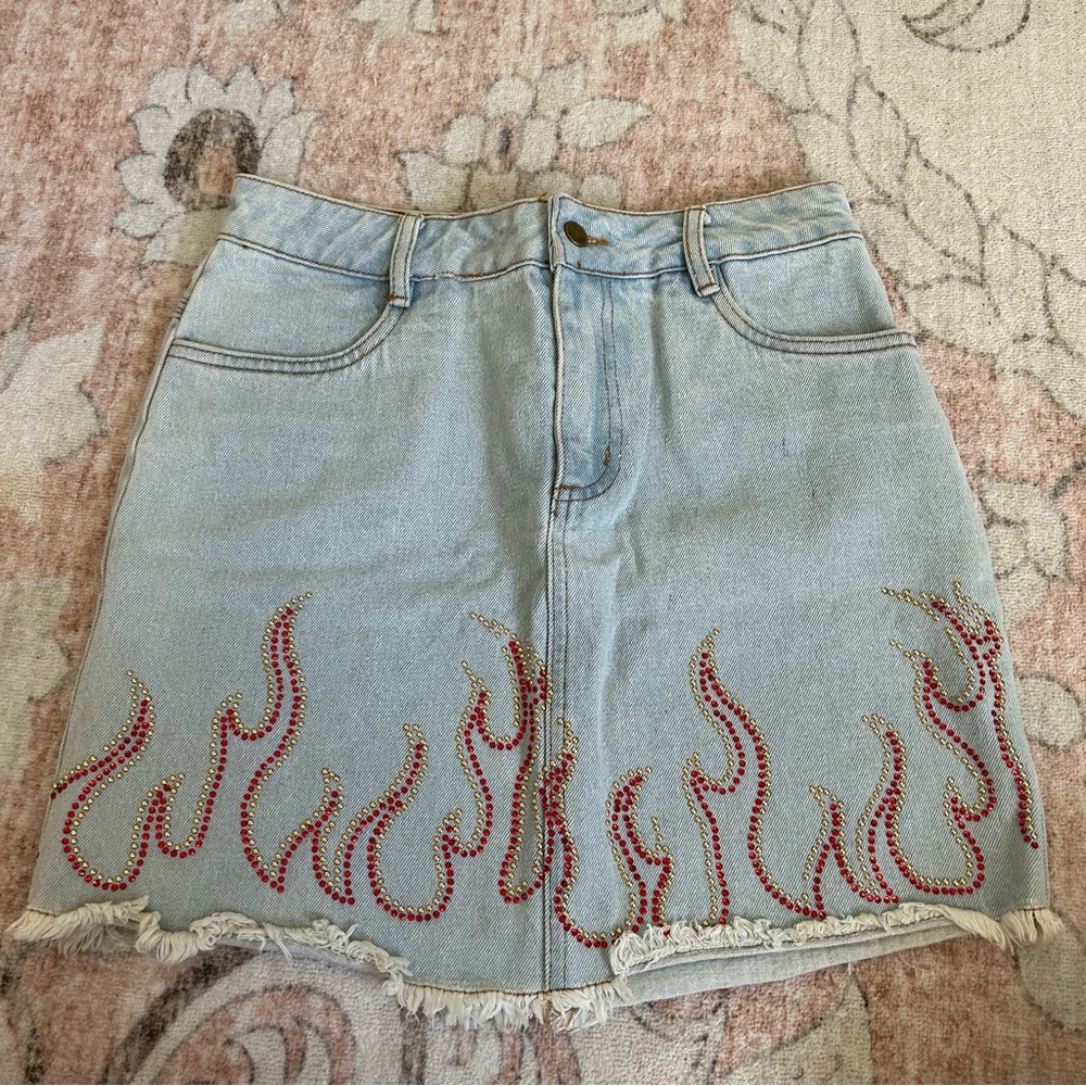 Vintage Jean skirt with flame detailing